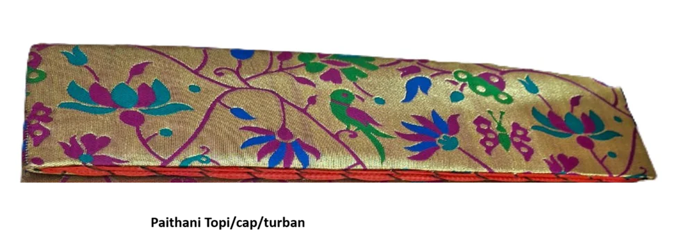 Paithani tourban/topi/cap for grooms golden Paithani Jaali-vel design Single