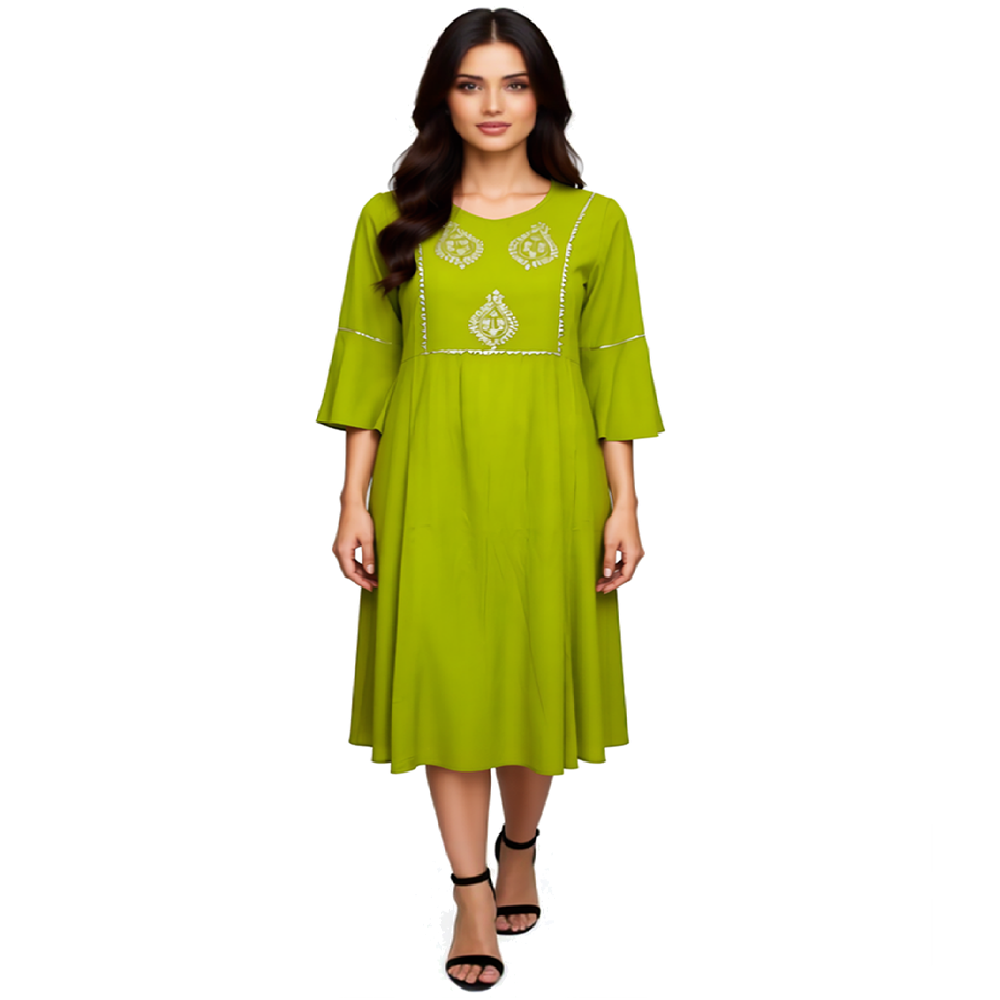 A midi Dress Fresh Green Jaipuri speciality all sizes available