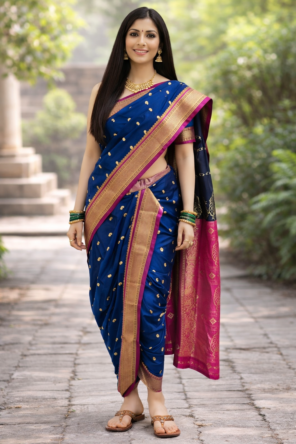 Nauvaari sarees for women Diwali Special - Maau Silk Navy Blue