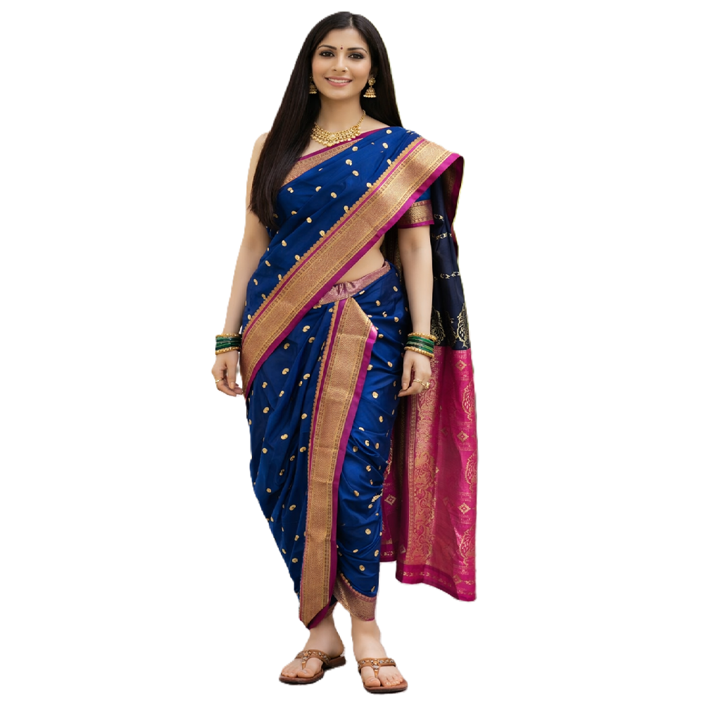 Nauvaari sarees for women Diwali Special - Maau Silk Navy Blue