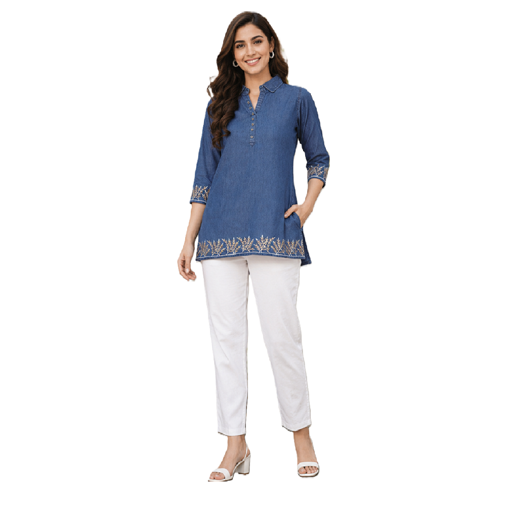 Cotton Denim top for Women Size 3XL colour blue