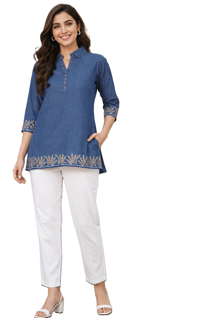 Cotton Denim top for Women Size 3XL colour blue