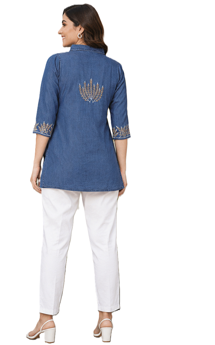 Cotton Denim top for Women Size 3XL colour blue