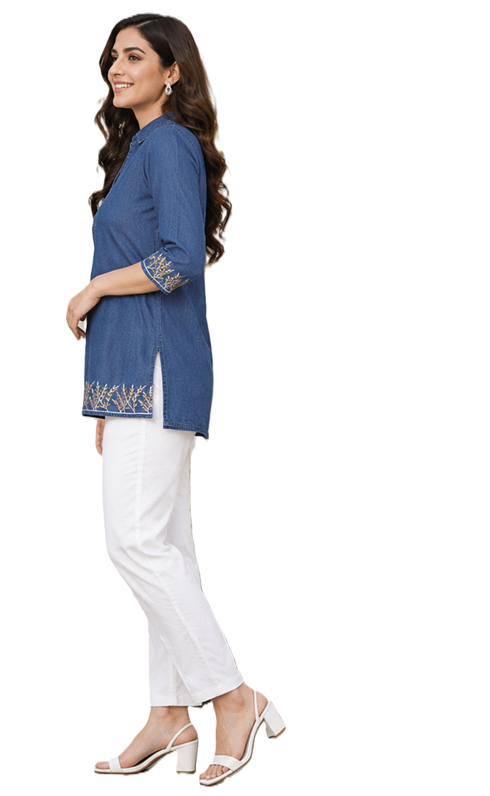 Cotton Denim top for Women Size 3XL colour blue