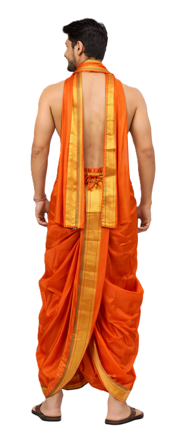 Dhoti for Men ready to wear  Free size Orange color