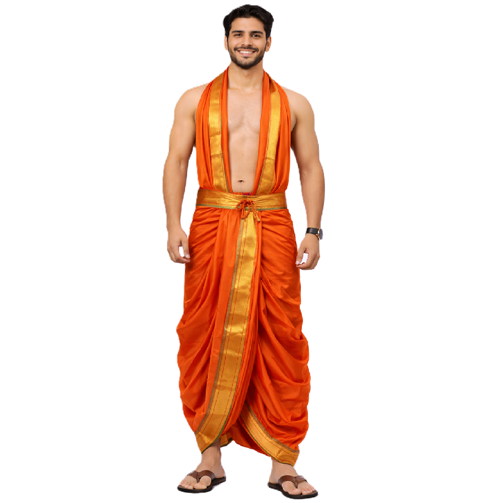 Dhoti for Men ready to wear  Free size Orange color