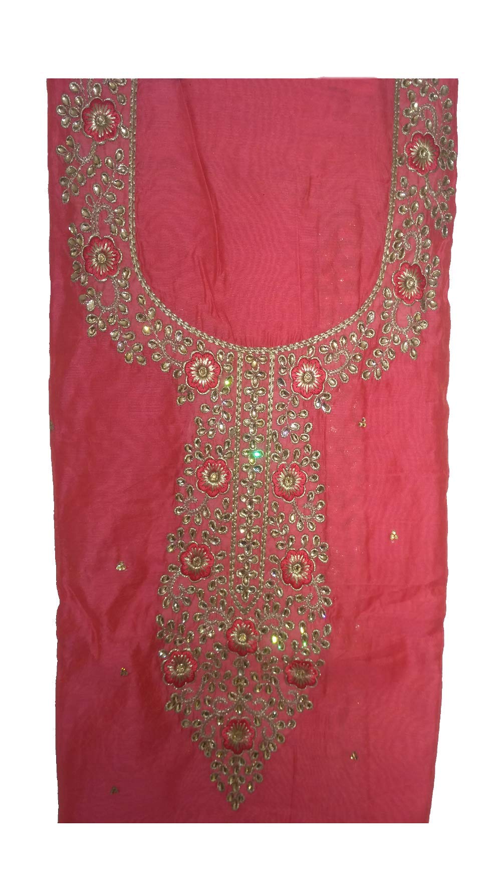 Chanderi Cotton peach dress material
