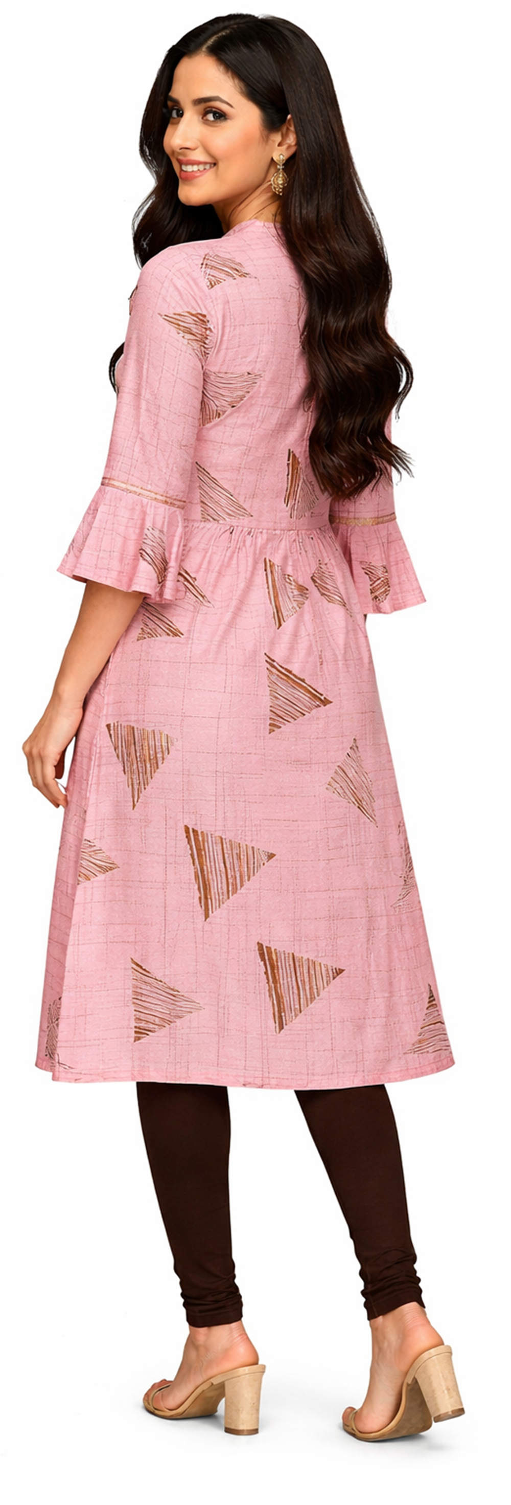 A line Slub Cotton Kurti pink colour with golden print