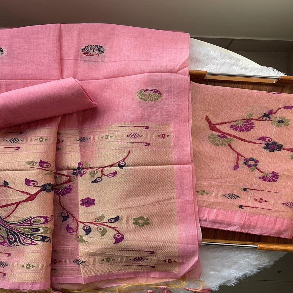 Cotton dress material Muga Cotton  Paithani theme