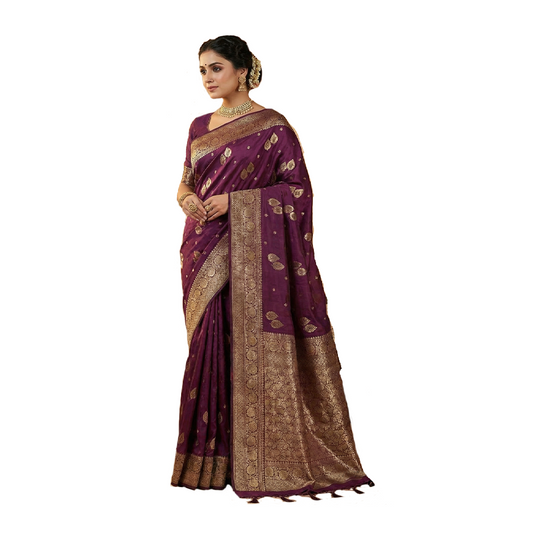 Saree for women wedding collection Dola silk (Plum Colour) 6 Mtr