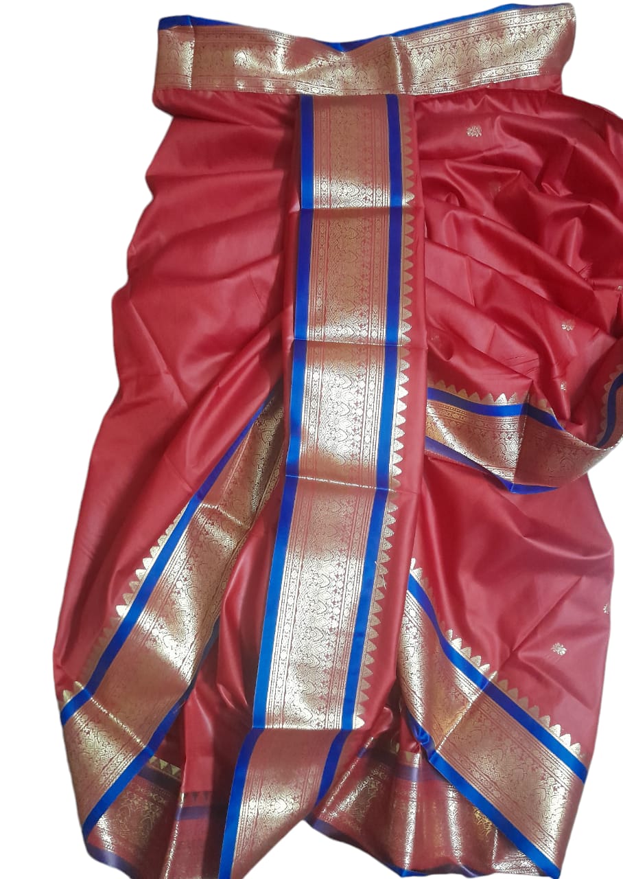 Girls nauvaari saree Art Silk wedding and festival collection Red and purple 32 inch waist to ankle