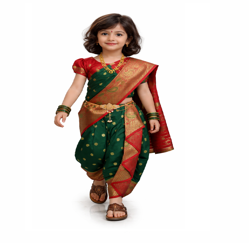 gia Ready To wear nauvaari sarees for girls festivals collection color (Bottle Green)