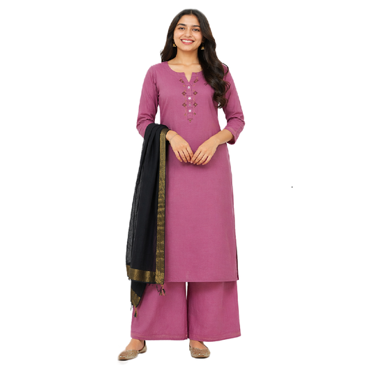 Slub Cotton kurti plazo dress with dupatta, best in summer