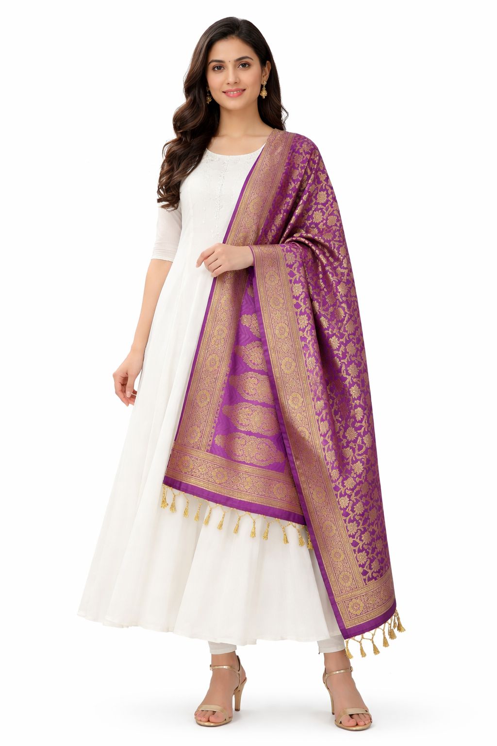 Shela For Bride Paithani Semi Silk. Purple