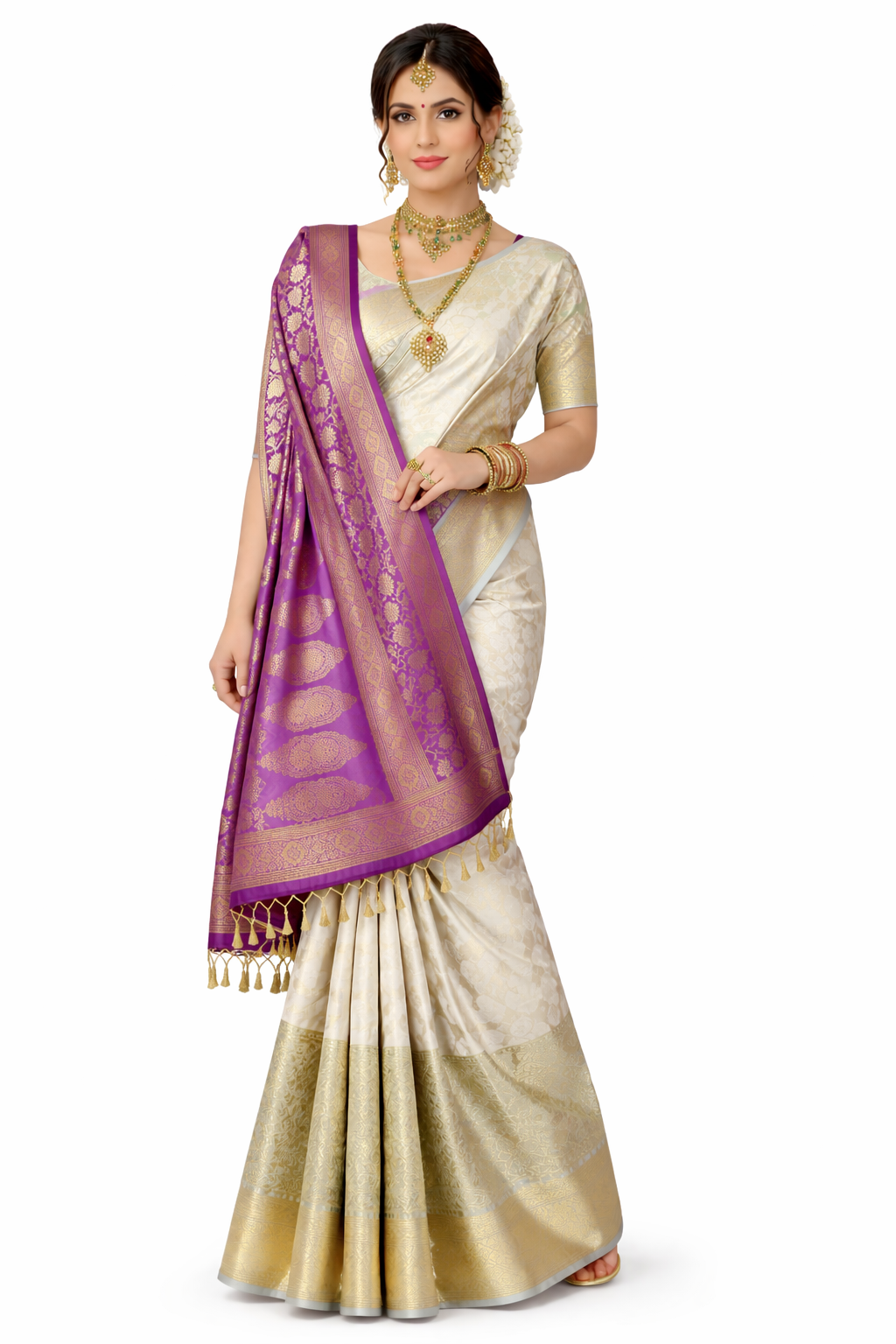 Shela For Bride Paithani Semi Silk. Purple