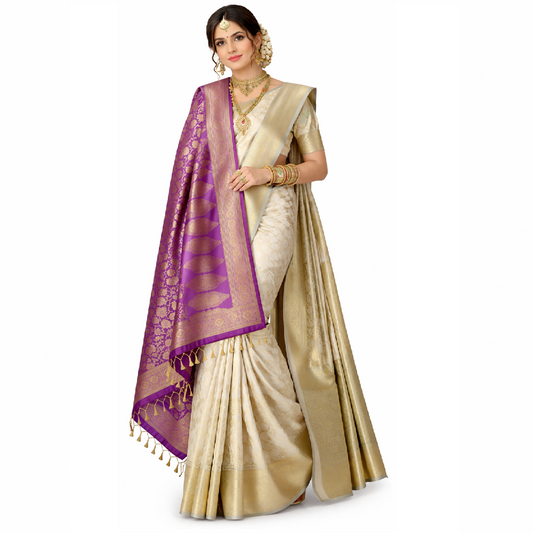 Shela For Bride Paithani Semi Silk. Purple