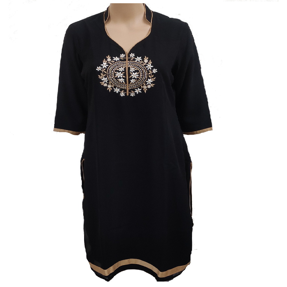 gia Georgette Kurti, Black Size L Pair with silver oxidized jwellery