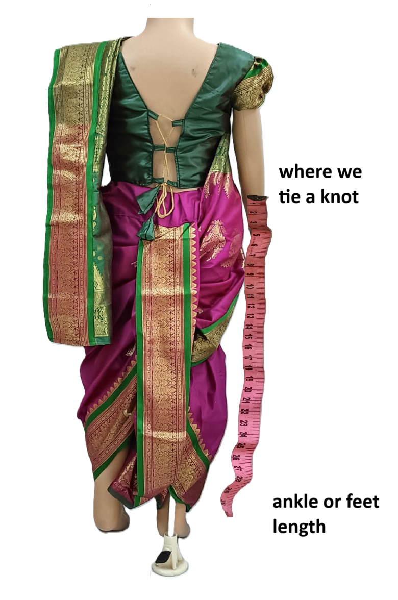 A stitched nauvaari saree for girls, festivals and wedding collection. Majenta pink and green