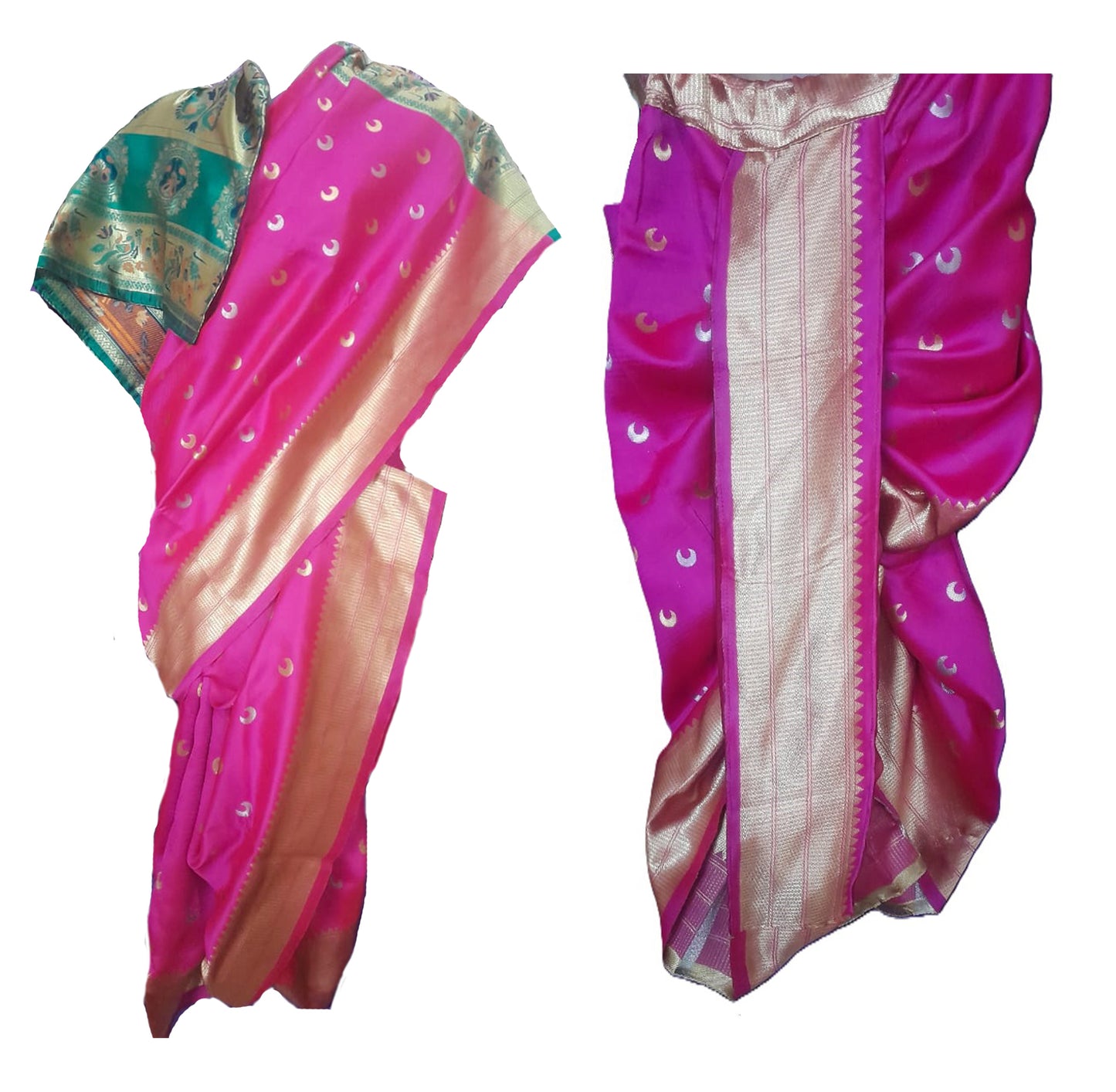 Girls nauvaari saree for weddings 2 sizes available Rani Pink colour