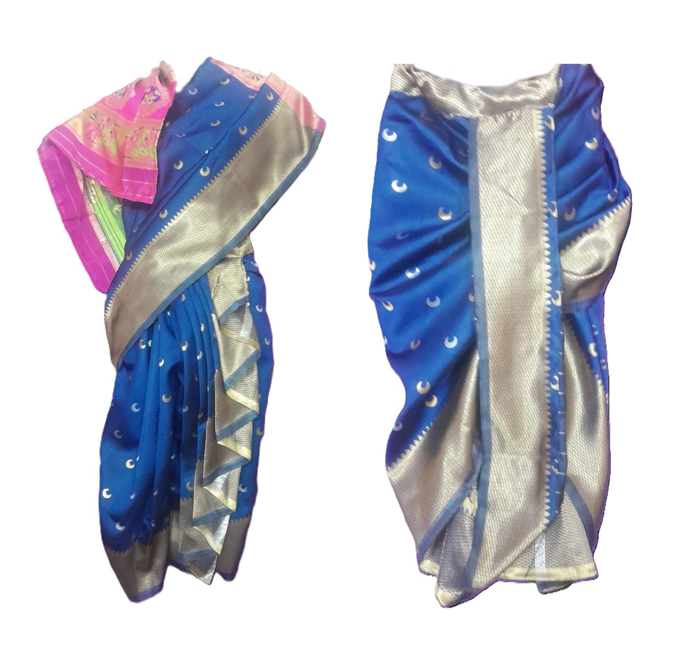 Girls nauvari saree for festivals Royal Blue - 27 Inch waist to ankle