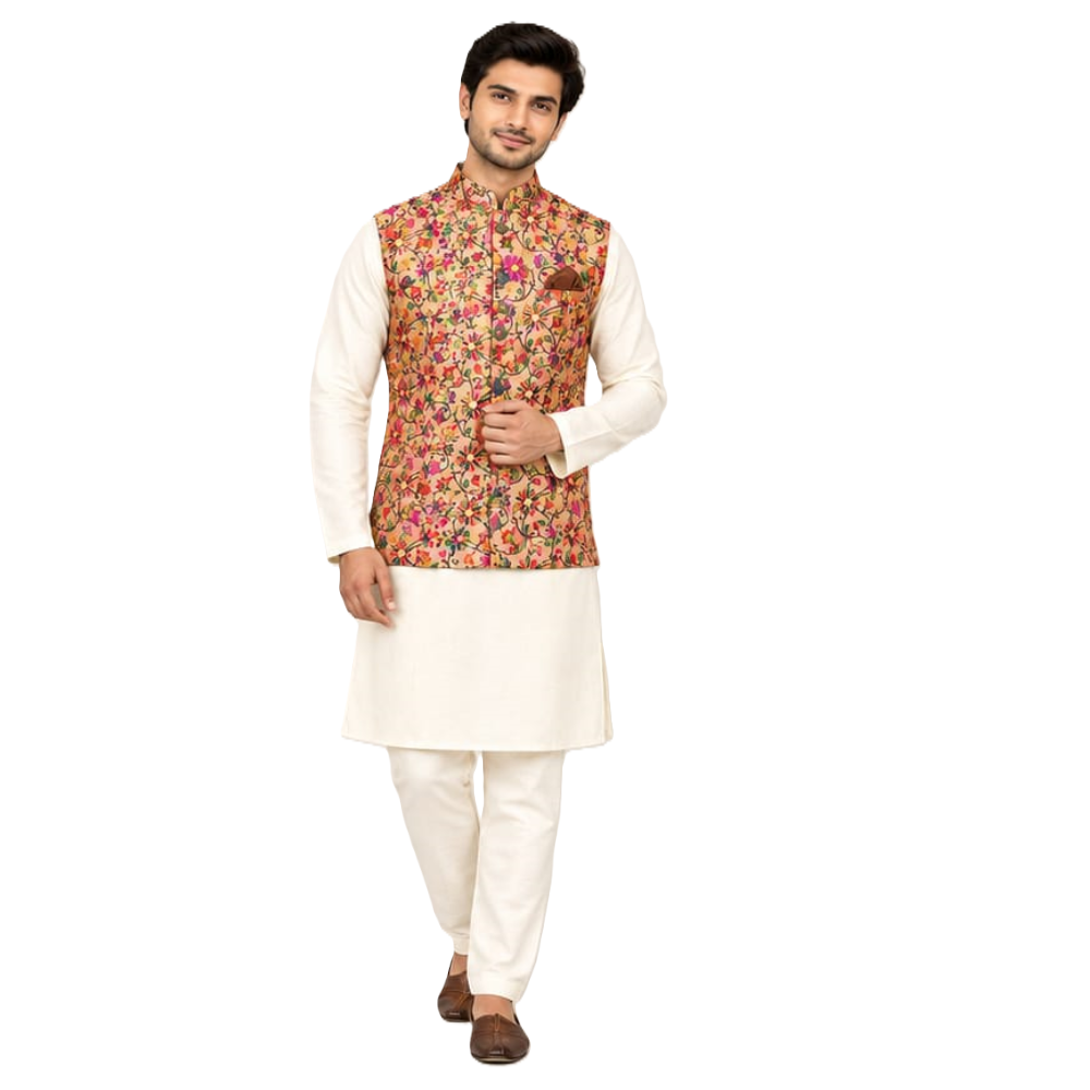 Paithani jacket for men multi colour delicate floral