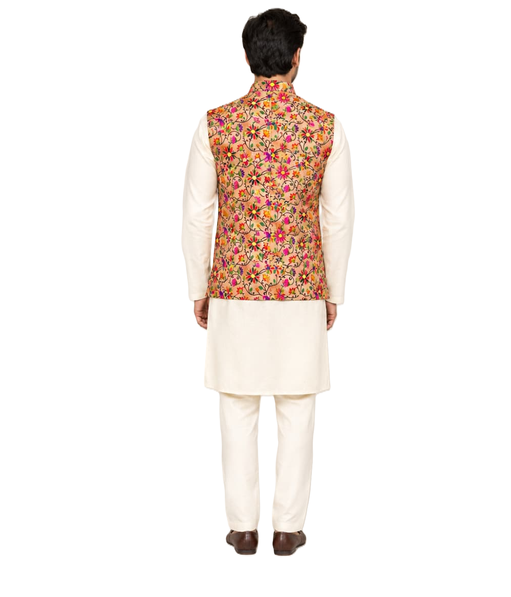 Paithani jacket for men multi colour delicate floral