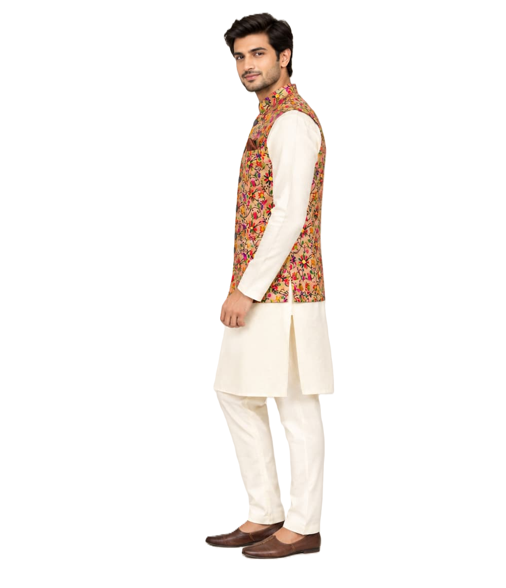 Paithani jacket for men multi colour delicate floral