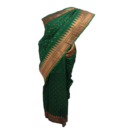 Paithani Sarees for Women kalanjali Silk With Blouse Piece, Copper Temple woven Border