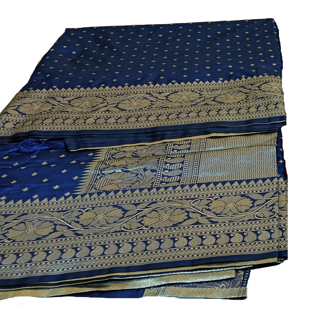 Nauvaari saree for wedding and festivals Banarasi Unstitched Bridal Collection Blue