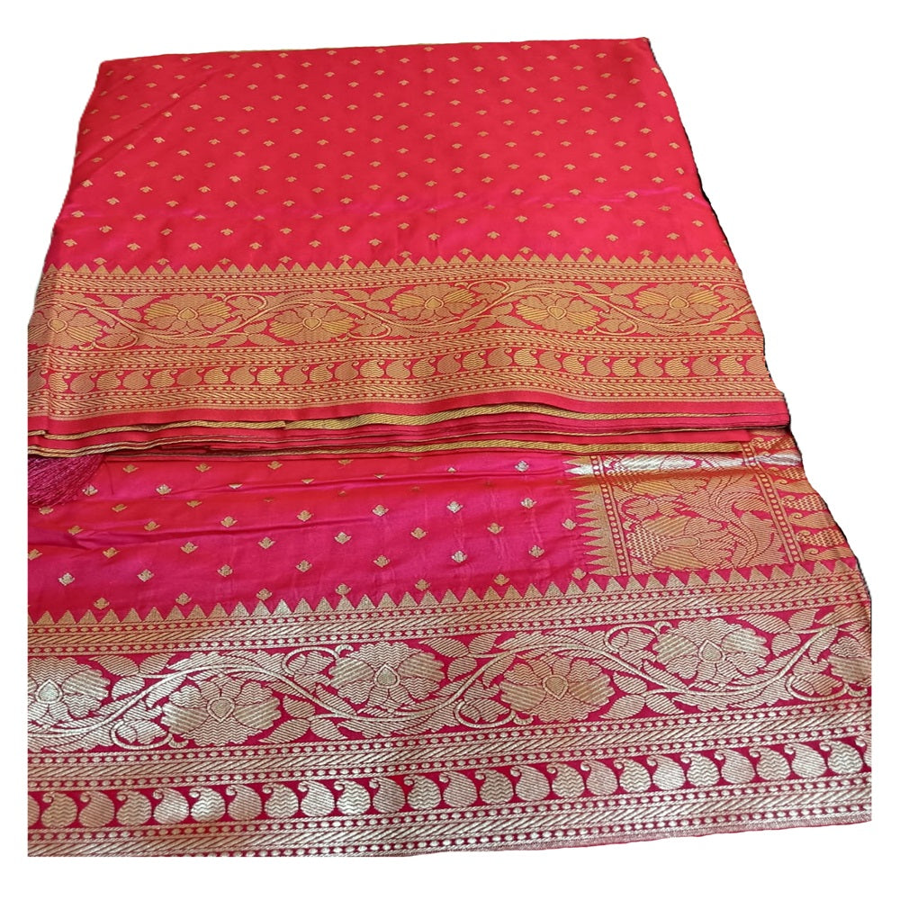 Nauvaari saree for wedding and festivals Banarasi Unstitched Bridal Collection Rani pink