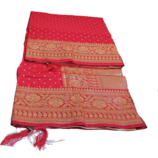 Nauvaari saree for wedding and festivals Banarasi Unstitched Bridal Collection red