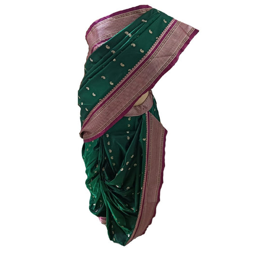 nauvaari sarees for women gauri ganpati special (Bottle green)