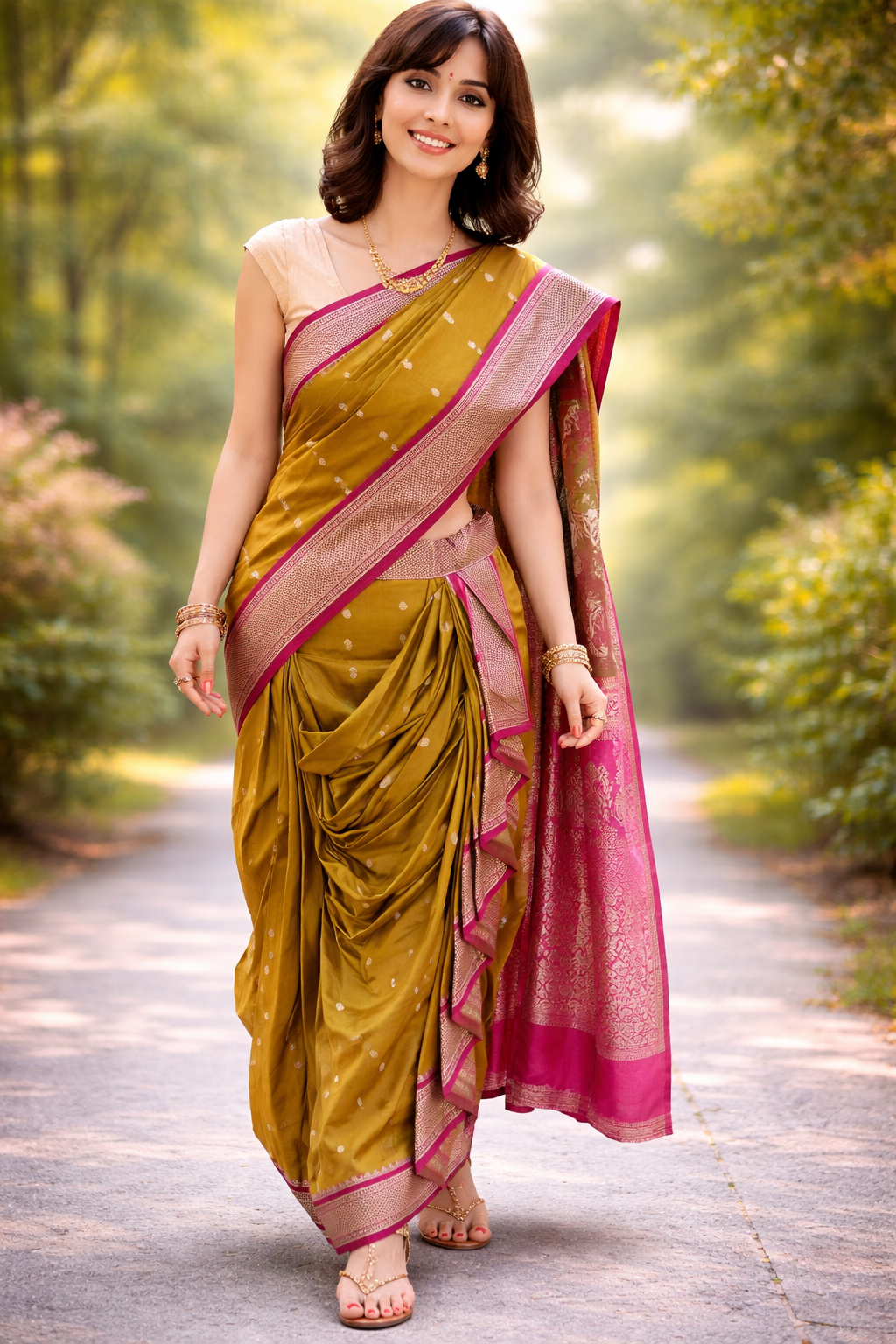 nauvaari sarees for women wedding special Mehandi colour