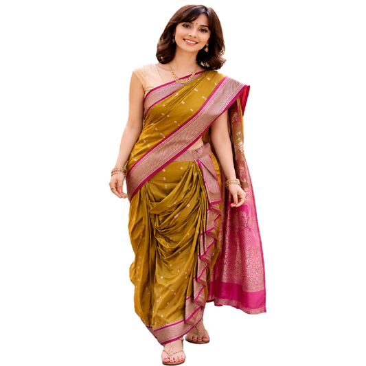 nauvaari sarees for women wedding special Mehandi colour