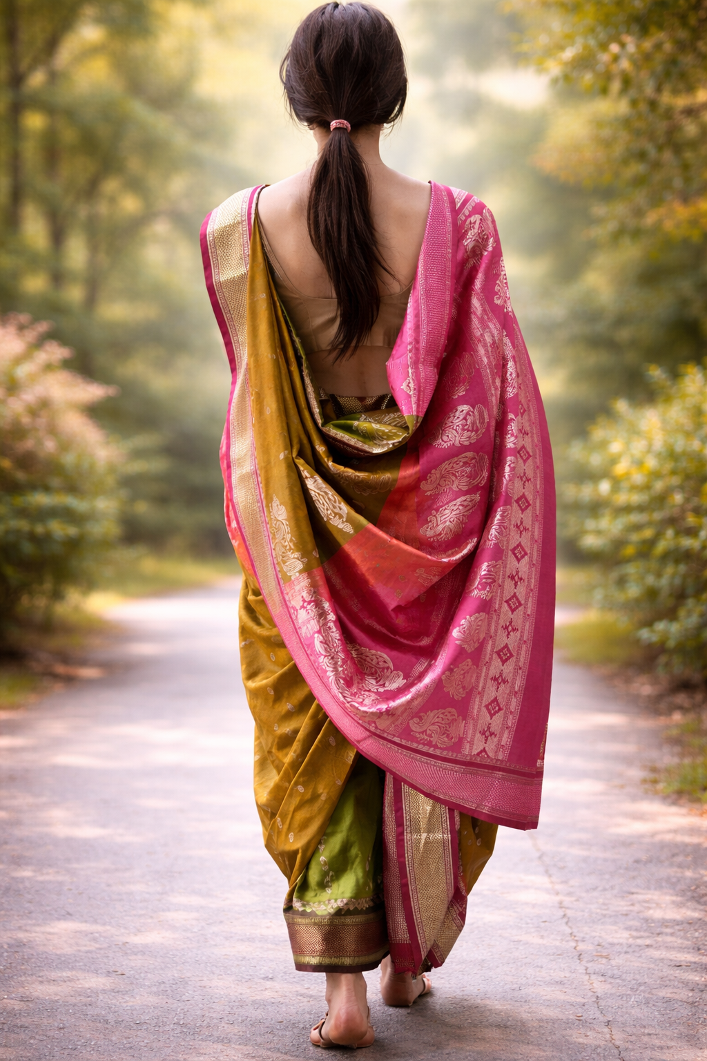 nauvaari sarees for women wedding special Mehandi colour