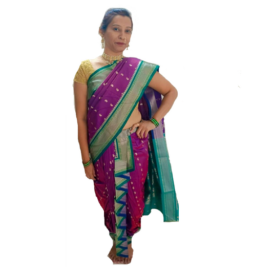 A nauvaari saree for women wedding special Plum colour Shahi Mastani