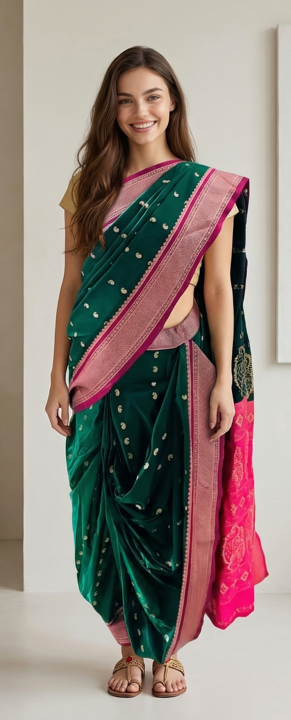 nauvaari sarees for women Wedding and festivals special (Bottle green)