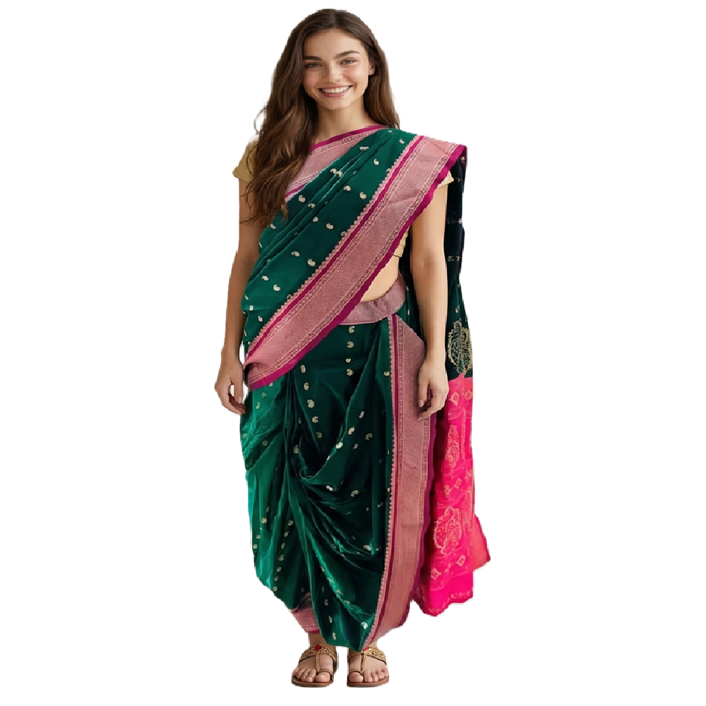 nauvaari sarees for women Wedding and festivals special (Bottle green)