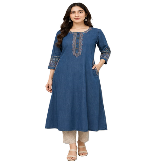 Denim Kurti Elegant Embroidery