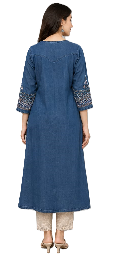 Denim Kurti Elegant Embroidery