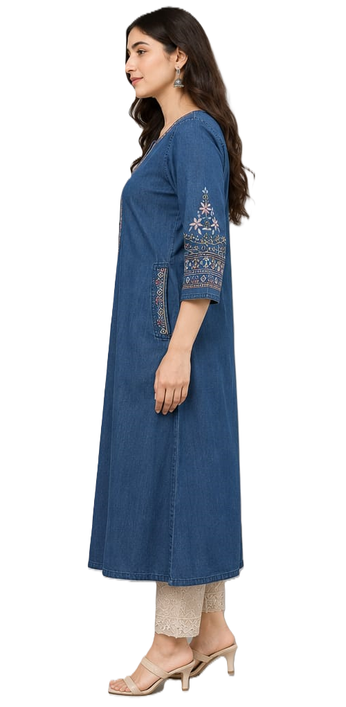 Denim Kurti Elegant Embroidery