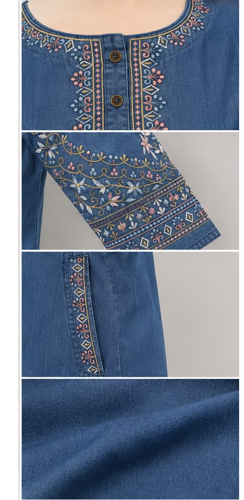 Denim Kurti Elegant Embroidery