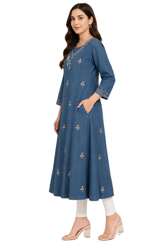Denim Impressive Embroidery Kurti