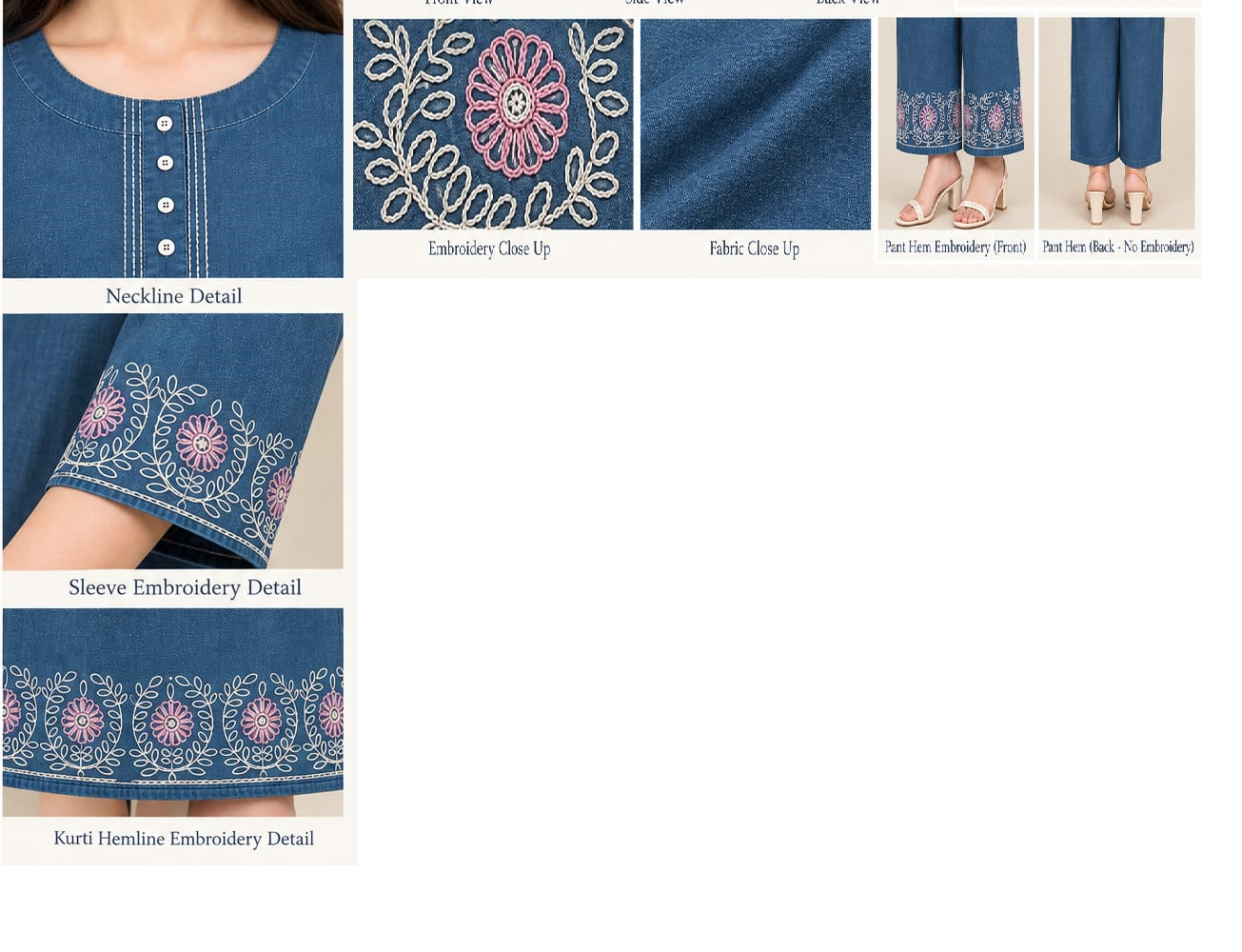 Women's Denim Co-ord Set with Embroidery, 100% Cotton Denim