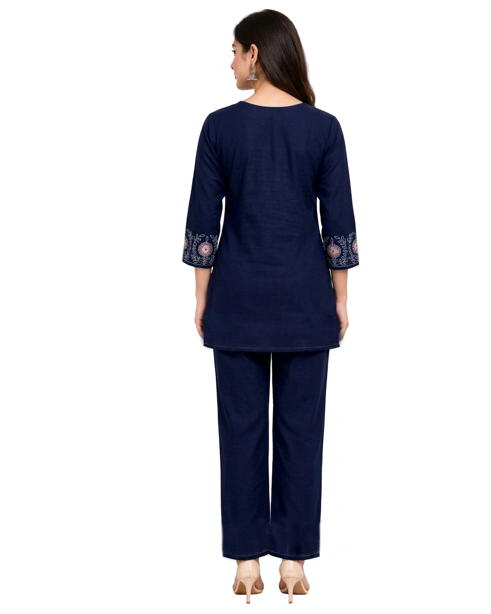 Women's Denim Co-ord Set with Embroidery, 100% Cotton Denim Navy  Blue