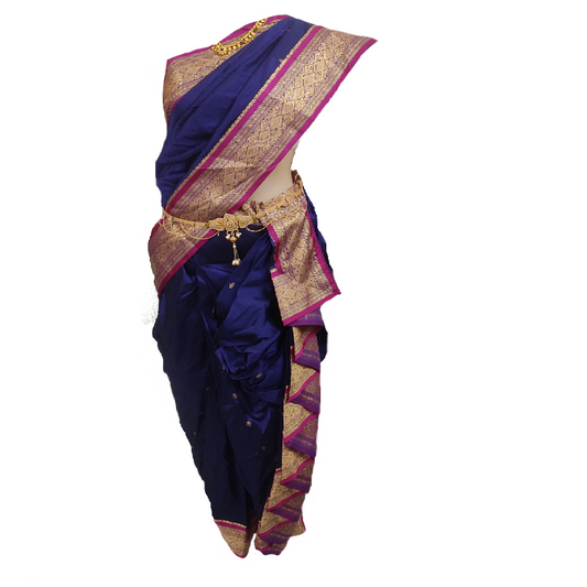 Nauvari saree for Women, Kanjivaram wedding collection (For Bride brinjal blue)