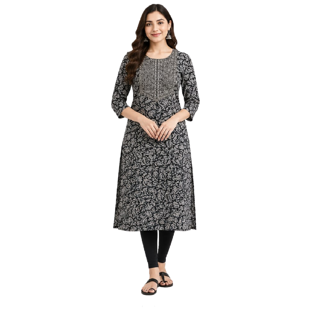 South Indian Cotton Kalamkari Kurtis| Hand block Kalamkari Print, Grey