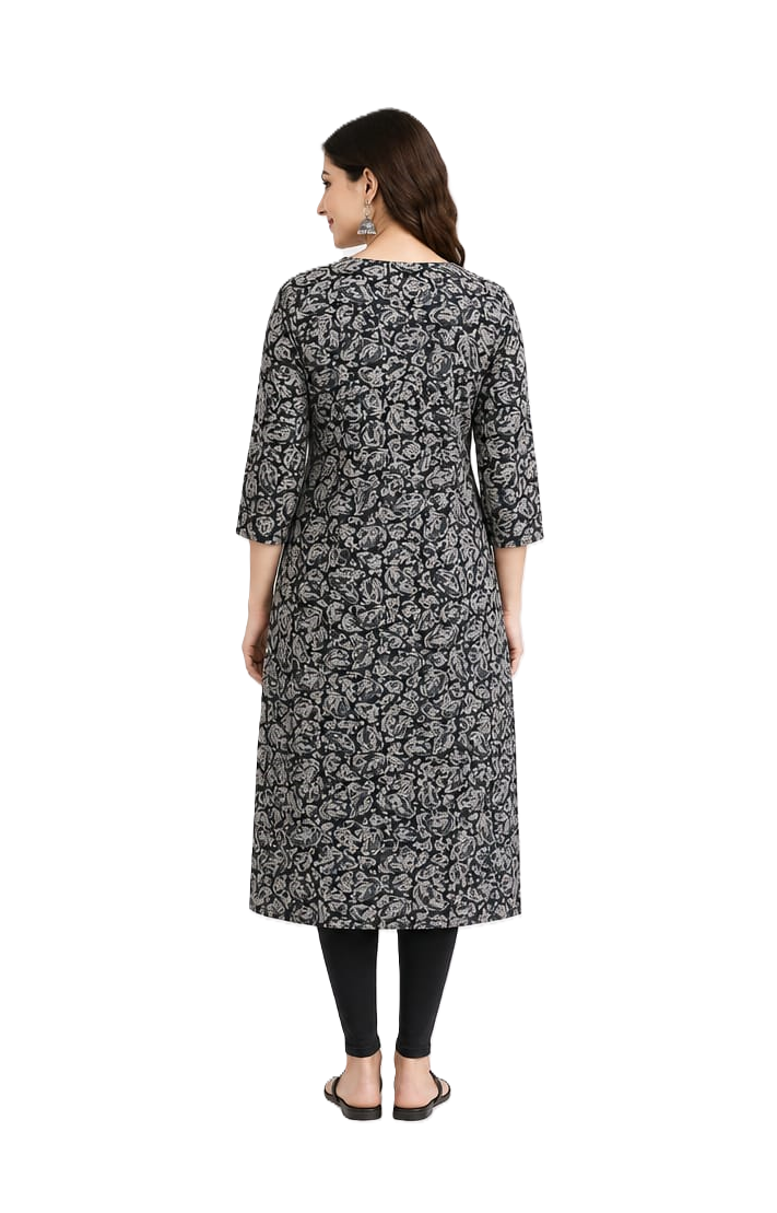 South Indian Cotton Kalamkari Kurtis| Hand block Kalamkari Print, Grey