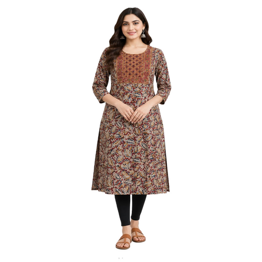 Cotton Kalamkari Kurtis for Women | Hand block Kalamkari Print, Women's Wear Maroon