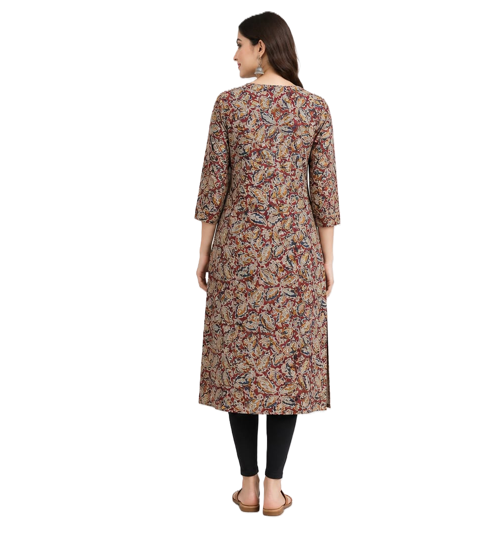 Cotton Kalamkari Kurtis for Women | Hand block Kalamkari Print, Women's Wear Maroon